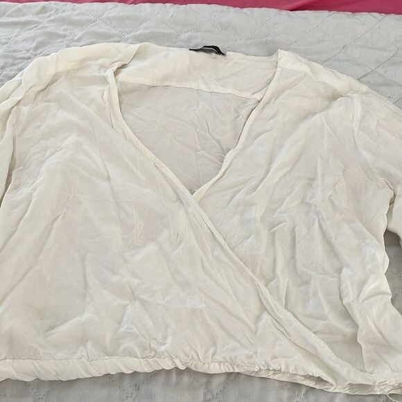 Unique top cream colored with lace sleeves crisscross front by girl obsessed M - Picture 3 of 5